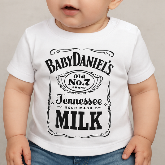 Baby T-shirt "Baby Daniel's Milk" – Limited Edition - jvrmonkeydesign #