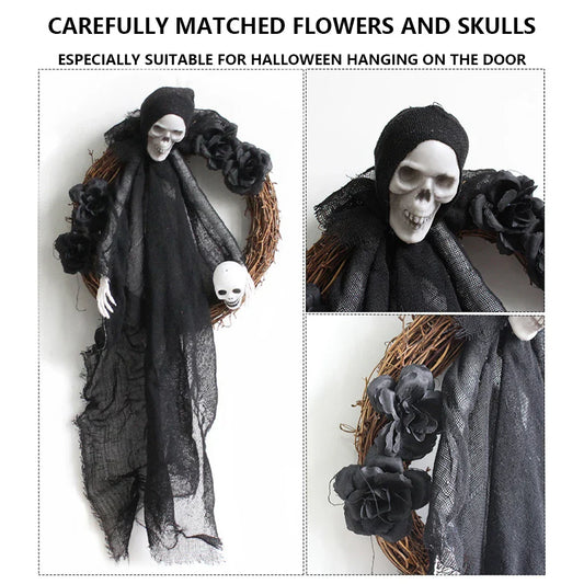 Handgemaakte Halloween Deurkrans met Schedel – Spooky Decoratie