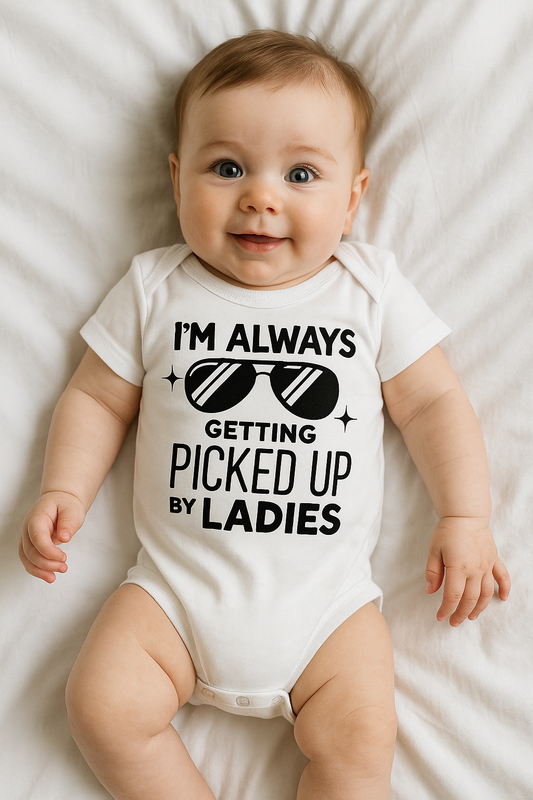 Romper – I’m Always Getting Picked Up By Ladies - jvrmonkeydesign #
