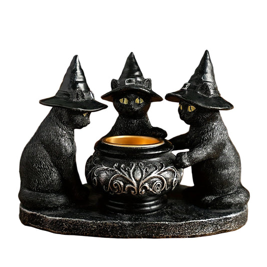 Halloween Heksenkat Beeld – Resin & Messing Decoratie