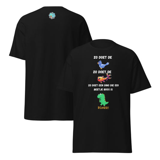 T-shirt "Zo doet de vogel, zo doet de vis, zo doet een dino die beetje boos is!" - jvrmonkeydesign #