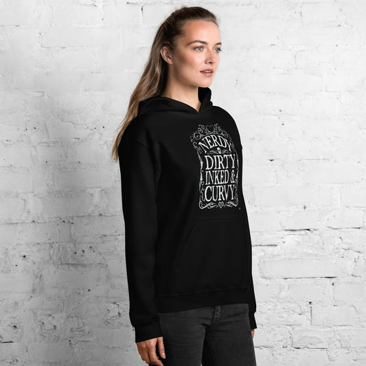 NERDY DIRTY INKED & CURVY  Hoodie - jvrmonkeydesign #