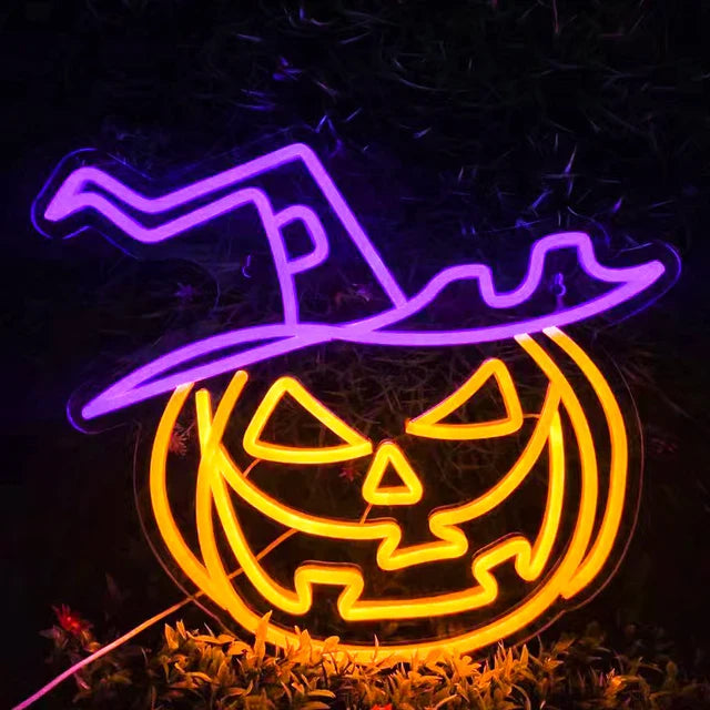Halloween Neon Sign – Pompoen & Spook Ontwerp