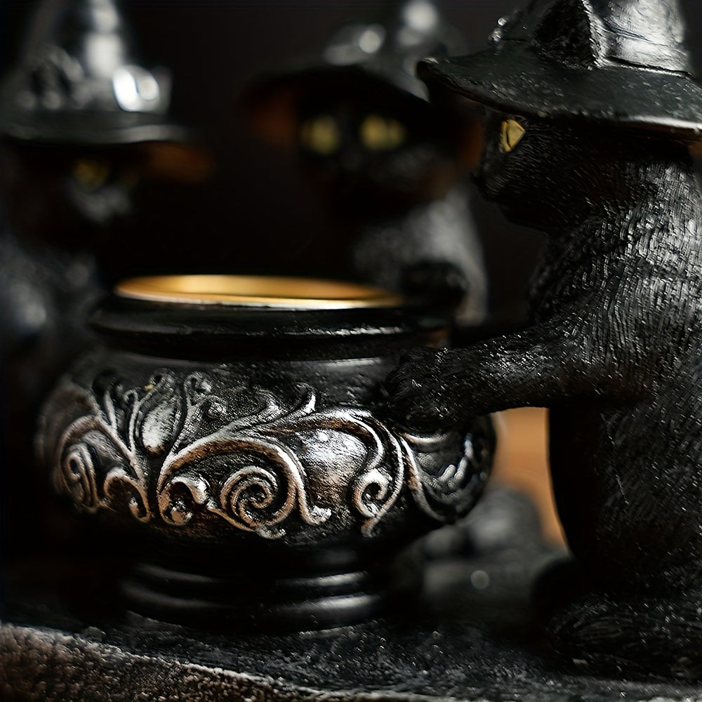 Halloween Heksenkat Beeld – Resin & Messing Decoratie