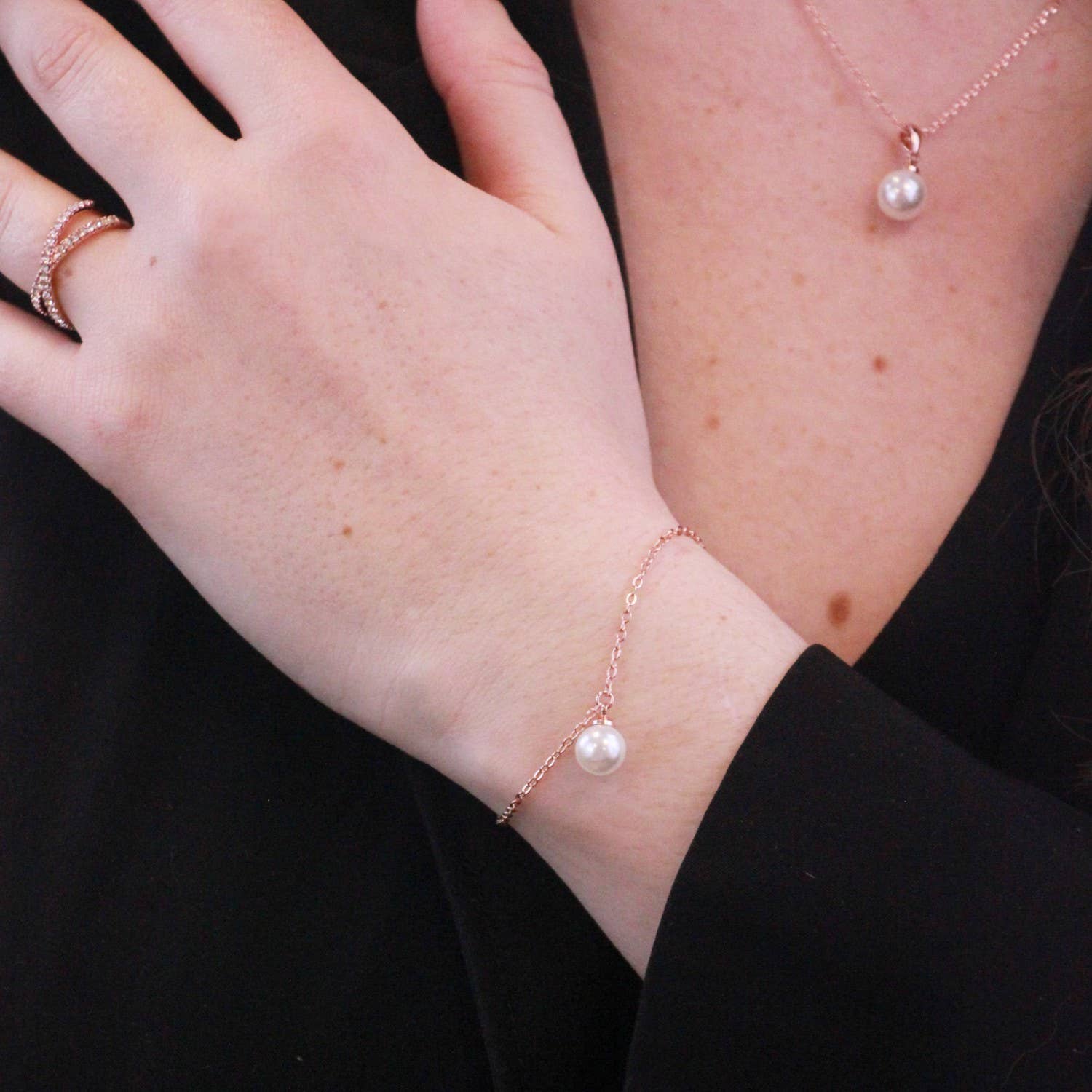 Mother of Pearl Trio Set - Roségoud en kristal - jvrmonkeydesign #
