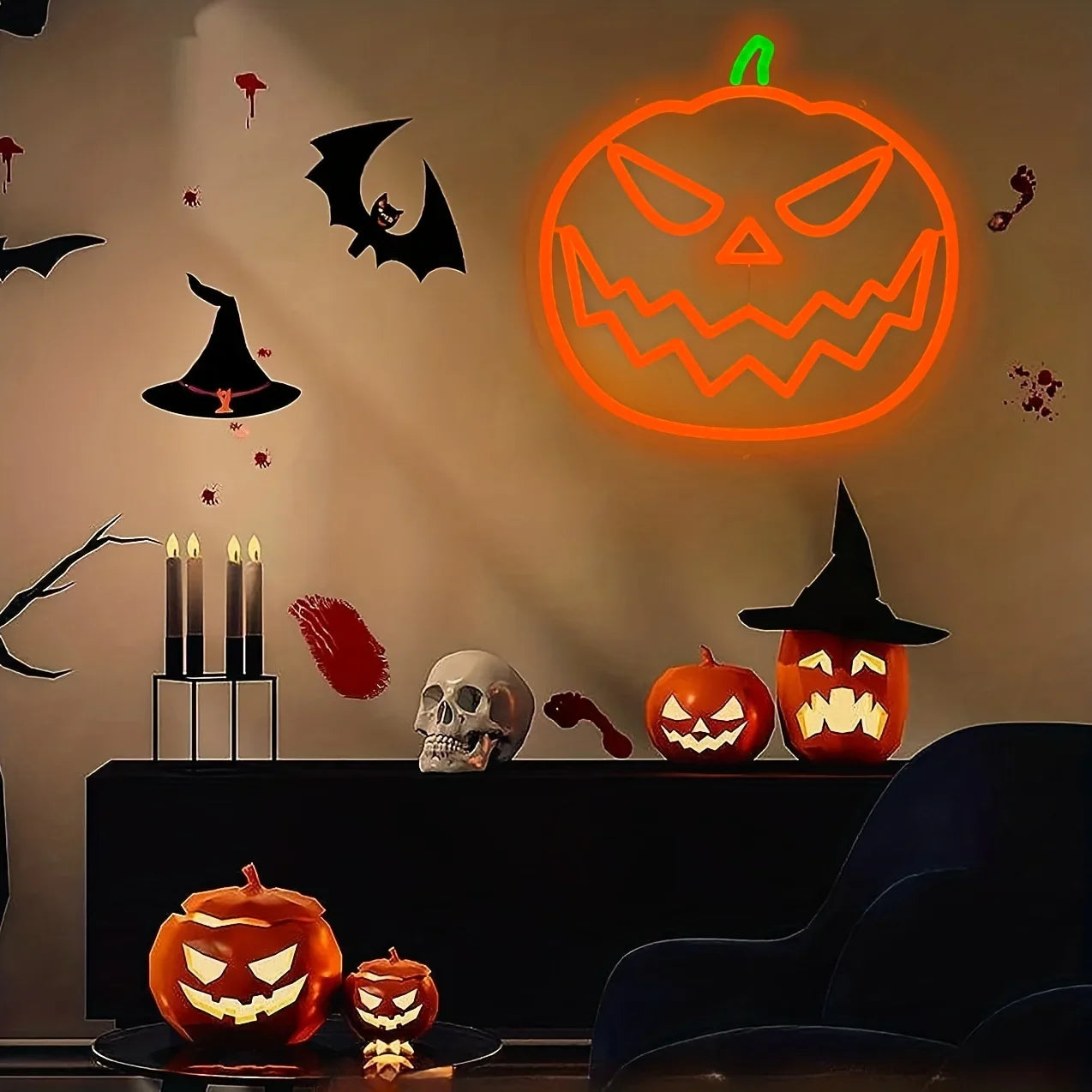 Halloween Neon Sign – Pompoen & Spook Ontwerp