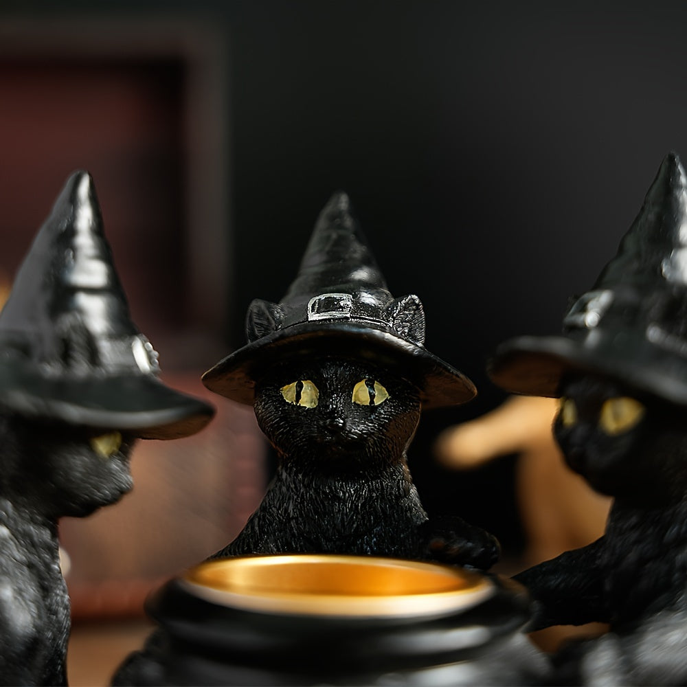 Halloween Heksenkat Beeld – Resin & Messing Decoratie