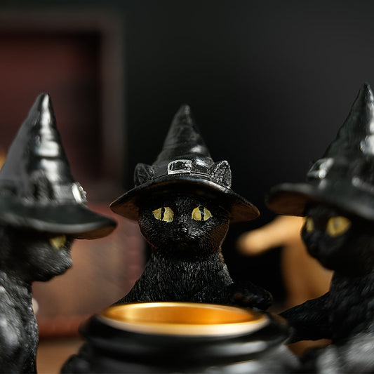 Halloween Heksenkat Beeld – Resin & Messing Decoratie