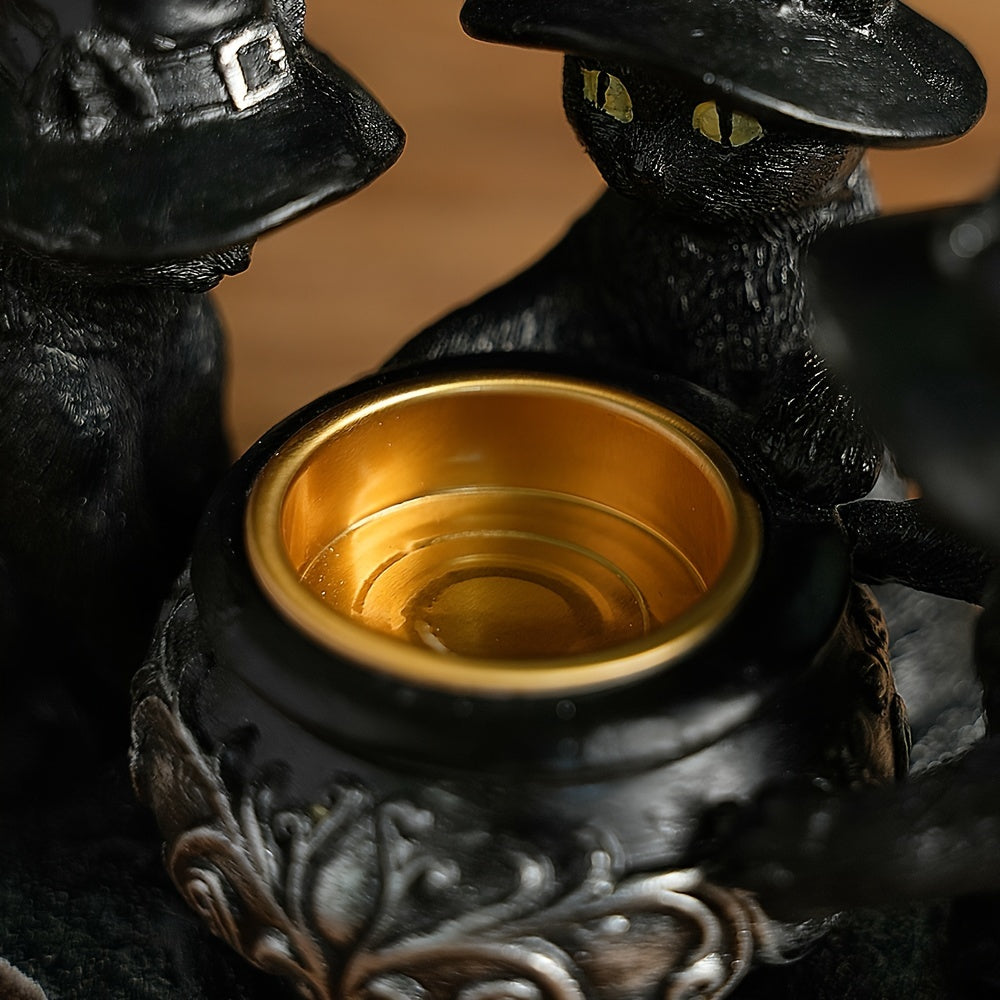 Halloween Heksenkat Beeld – Resin & Messing Decoratie