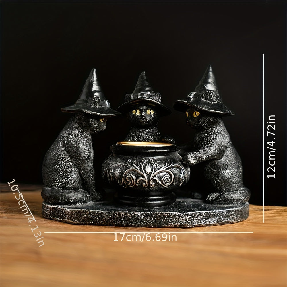 Halloween Heksenkat Beeld – Resin & Messing Decoratie
