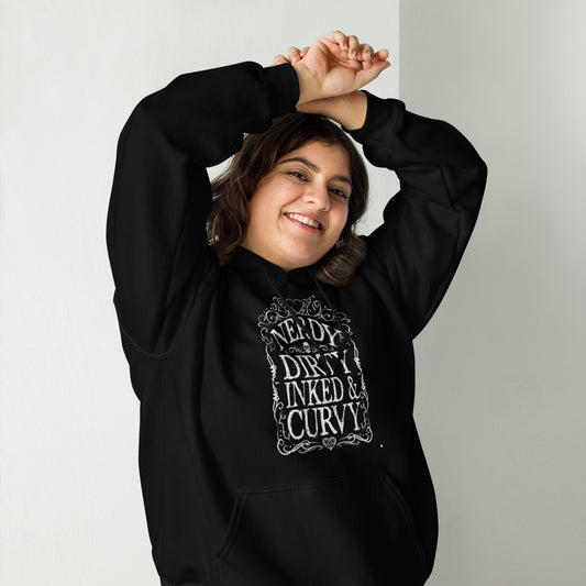NERDY DIRTY INKED & CURVY  Hoodie - jvrmonkeydesign #
