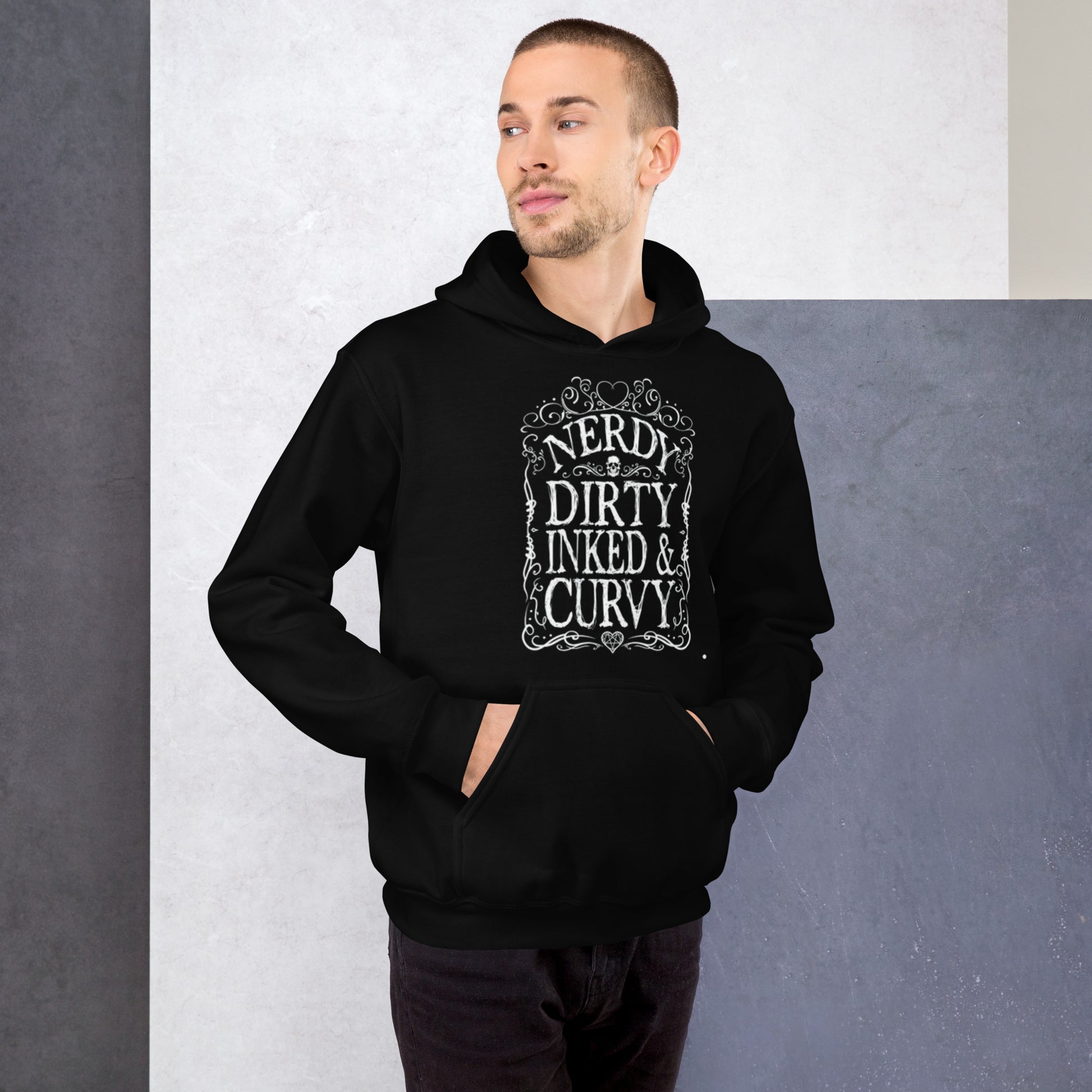NERDY DIRTY INKED & CURVY  Hoodie - jvrmonkeydesign #